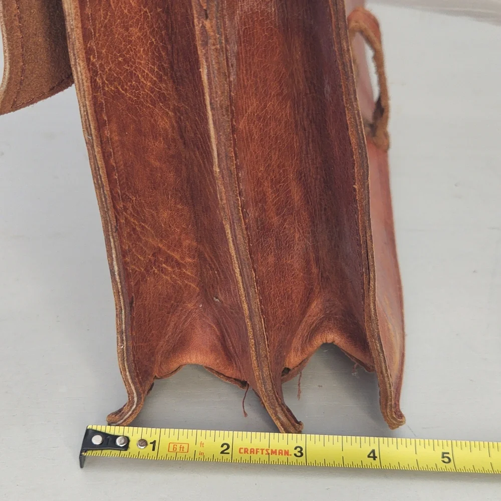 Vintage Brown Leather Briefcase: Handmade Moroccan Travel Bag, 1980s
